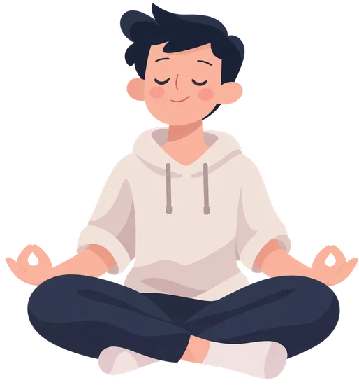 Ilustración de un chico meditando